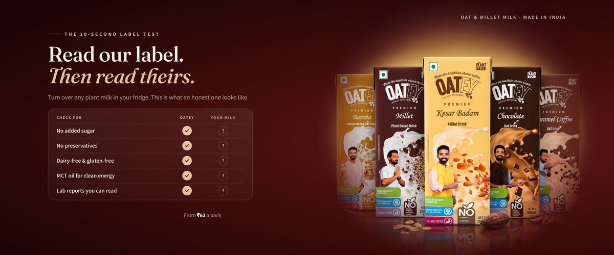 Oatey oat and millet milk range, read the label