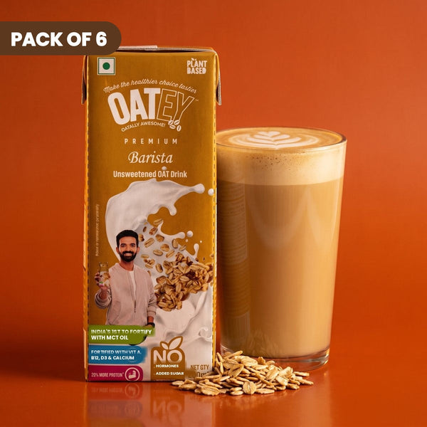Oatey Premium Barista Oat Milk pack of 6 x 200 ml (1.2 L) – unsweetened oat milk for coffee and chai
