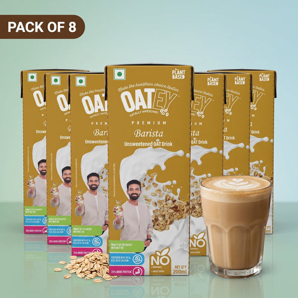 Oatey Premium Barista Oat Milk pack of 8 x 200 ml (1.6 L) – unsweetened barista oat milk