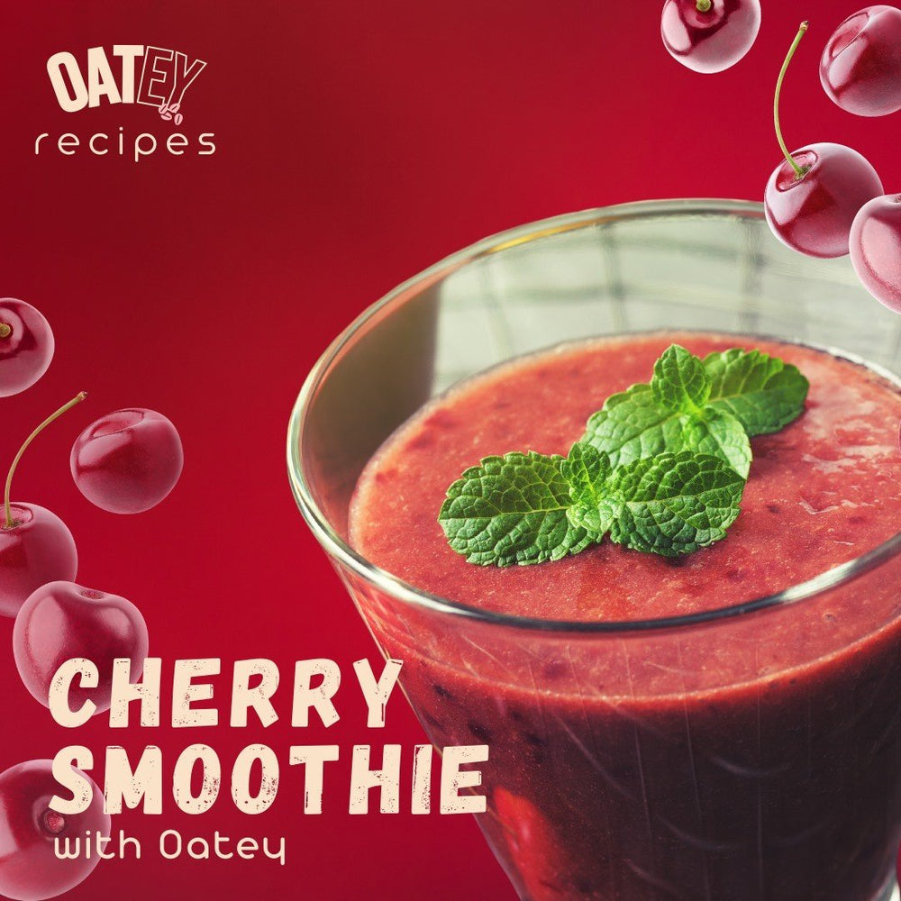 Fresh cherry smoothie made with Oatey plant milk
